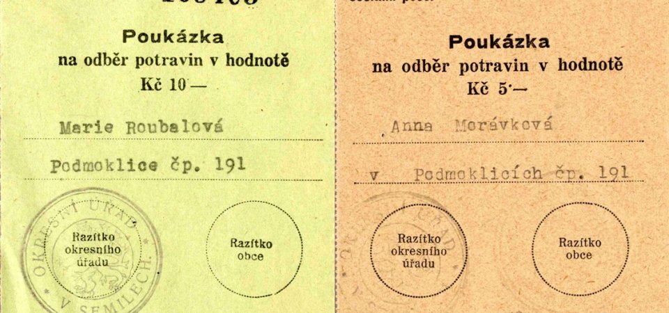 Poukázky na odběr potravin, tzv. žebračenky nebo almuženky, v hodnotě obvykle 5,- a 10,-, byly v době velké hospodářské krize jednou z forem sociální pomoci. Dostávali je lidé nezaměstnaní ... <a href="#" class="showslidedescr" data-slide="3">více</a>