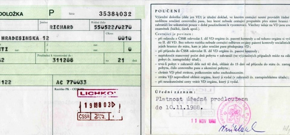 Dokument, bez kterého nebylo možné v době komunistické vlády překročit státní hranice s výjimkou zemí tzv. socialistického tábora. Výjezdní doložkou zavedlo komunisty ovládané ministerstvo ... <a href="#" class="showslidedescr" data-slide="1">více</a>