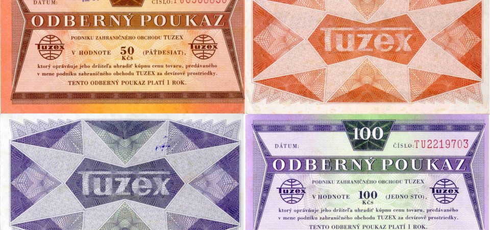 Tuzexové bony byly zvláštní poukázky, kterými občané socialistického Československa platili v obchodech tzv. Tuzexu (akronym utvořený ze slov tuzemský export), ve kterých bylo možné nakoupit ... <a href="#" class="showslidedescr" data-slide="1">více</a>